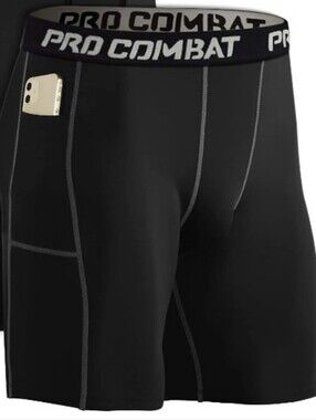 -- 3 PRO COMBAT Black Compression Shorts with Side Pockets